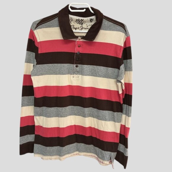 Pepe Jeans London Striped Long Sleeve Polo Shirt - Picture 1 of 13